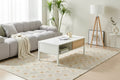 White 40.16 Rattan Coffee Table with Sliding Door Storage and Metal Legs for Modern Living Room