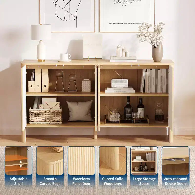 Bahut de buffet avec rangement, buffet cannelé de 58 po avec 4 portes et étagères réglables, table de buffet en bois