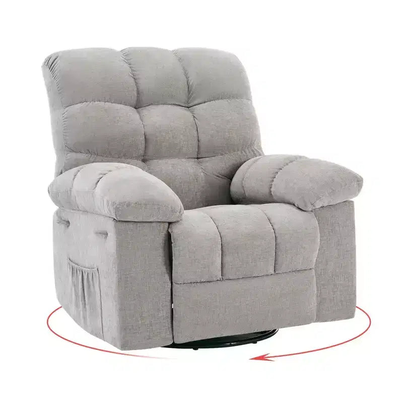 Fauteuil inclinable à bascule, fauteuil à bascule pivotant à 360° pour le salon, fauteuil de crèche rembourré en tissu avec poches latérales pour les petits espaces