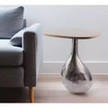 Table d'appoint piédestal en aluminium coulé argenté et beige et marbre de 22 po