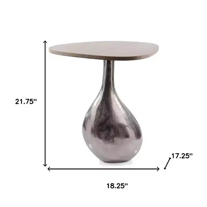 Table d'appoint piédestal en aluminium coulé argenté et beige et marbre de 22 po