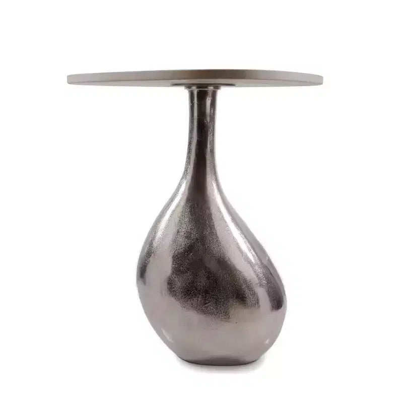Table d'appoint piédestal en aluminium coulé argenté et beige et marbre de 22 po