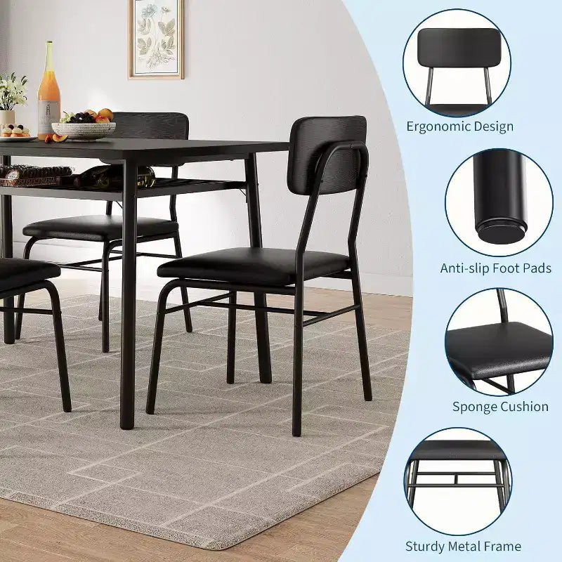 Ensemble de salle à manger 3 pièces pour 2 personnes avec table carrée, étagère de rangement, cadre métallique et chaises rembourrées, parfait pour les petits espaces, les appartements et les cuisines.