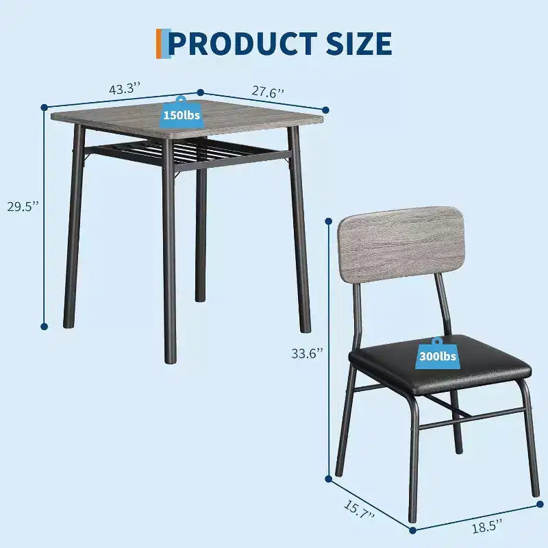Ensemble de salle à manger 3 pièces pour 2 personnes avec table carrée, étagère de rangement, cadre métallique et chaises rembourrées, parfait pour les petits espaces, les appartements et les cuisines.