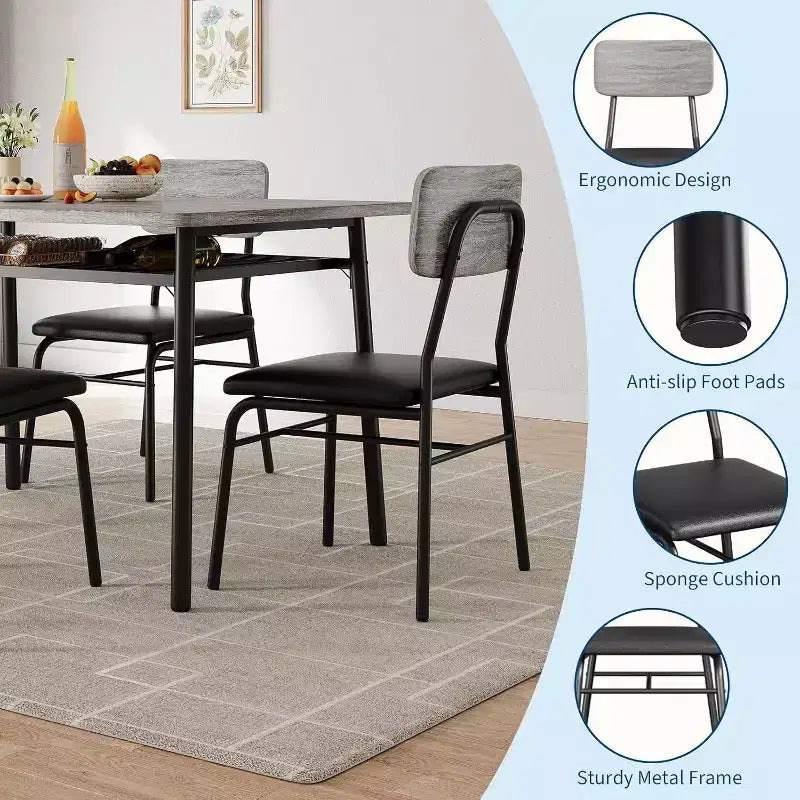 Ensemble de salle à manger 3 pièces pour 2 personnes avec table carrée, étagère de rangement, cadre métallique et chaises rembourrées, parfait pour les petits espaces, les appartements et les cuisines.