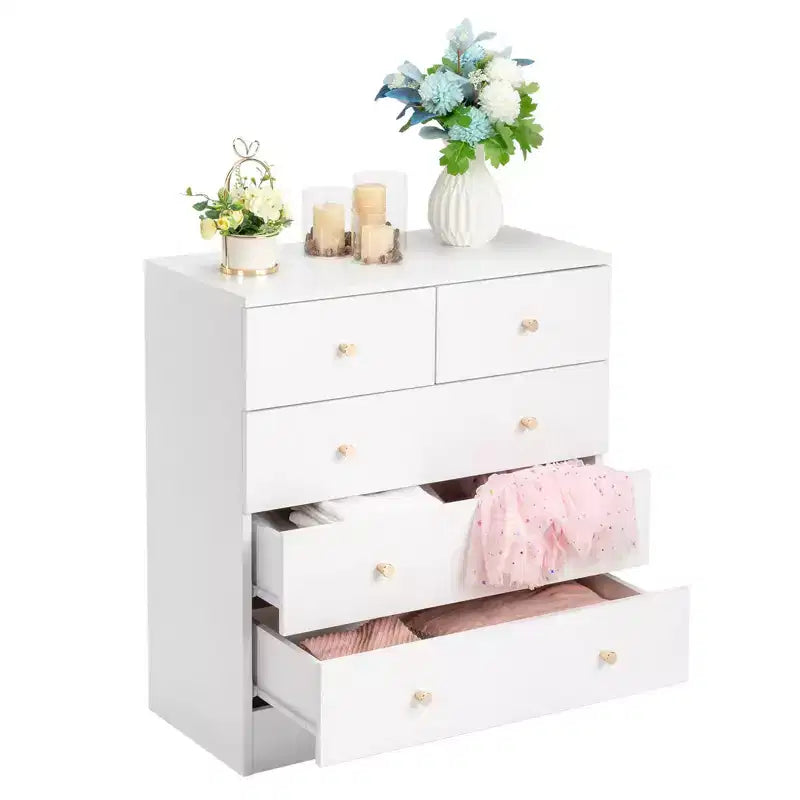 Commode blanche en panneau de particules à 5 tiroirs de 66 cm de large