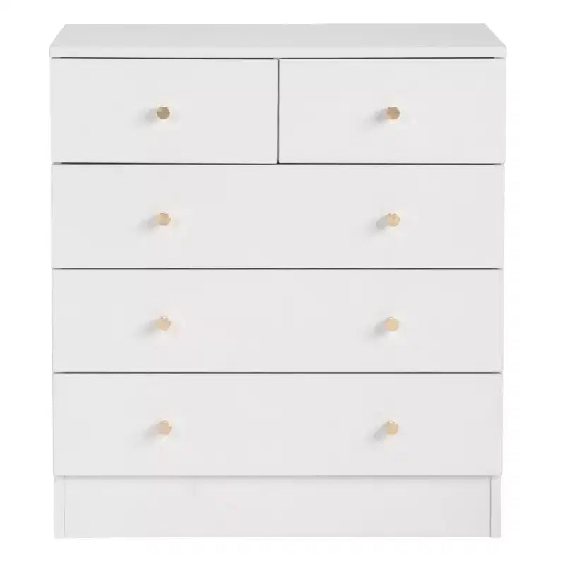 Commode blanche en panneau de particules à 5 tiroirs de 66 cm de large