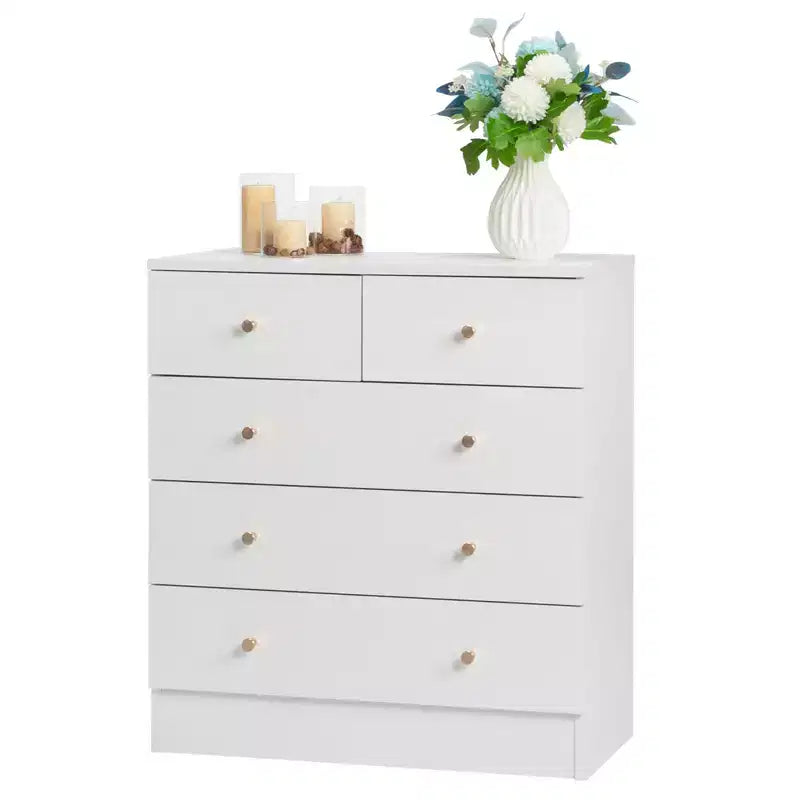 Commode blanche en panneau de particules à 5 tiroirs de 66 cm de large