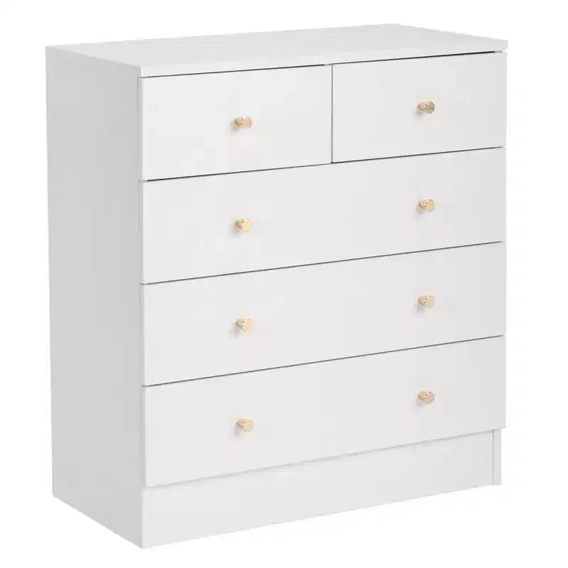 Commode blanche en panneau de particules à 5 tiroirs de 66 cm de large
