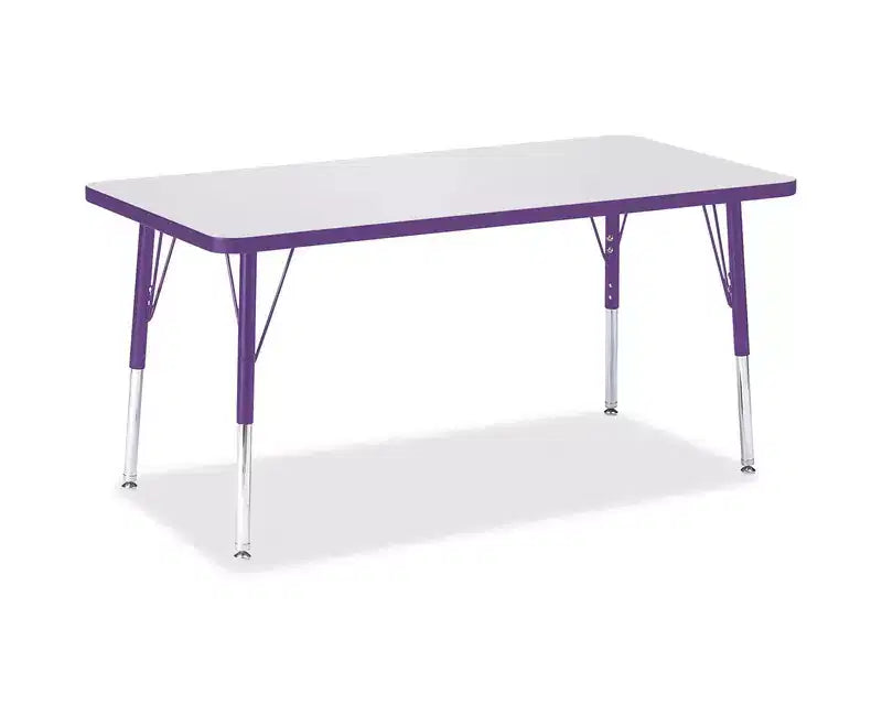 Table rectangulaire élémentaire de 24 x 48 po de hauteur en couleur pourpre avec bordure