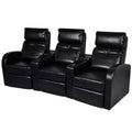 vidaXL 3-Seater Home Theater Recliner Sofa with Built-in Cup Holder - Black