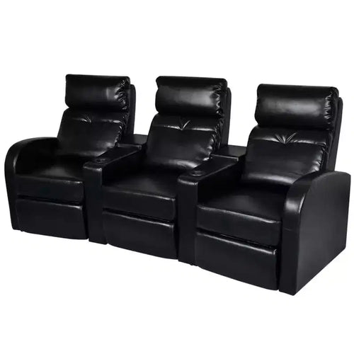 vidaXL 3-Seater Home Theater Recliner Sofa with Built-in Cup Holder - Black