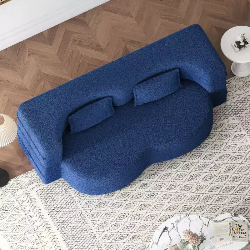 Canapé sectionnel convertible moderne Canapé de sol avec 2 oreillers Canapé rembourré en tissu Teddy Matelas pliant Aucun assemblage requis