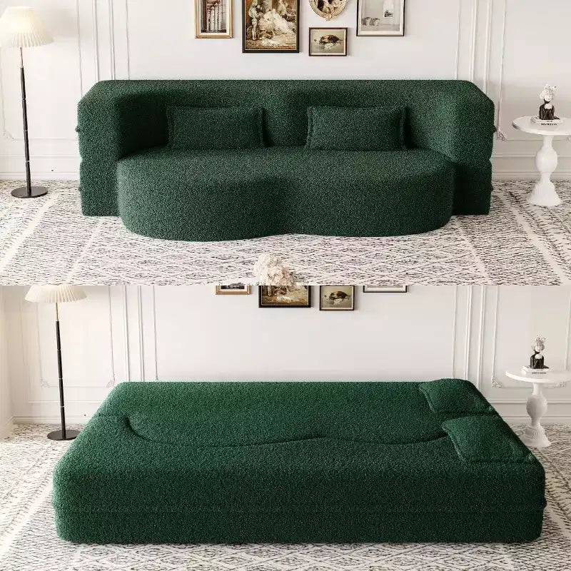 Canapé sectionnel convertible moderne Canapé de sol avec 2 oreillers Canapé rembourré en tissu Teddy Matelas pliant Aucun assemblage requis