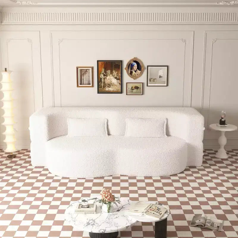 Canapé sectionnel convertible moderne Canapé de sol avec 2 oreillers Canapé rembourré en tissu Teddy Matelas pliant Aucun assemblage requis