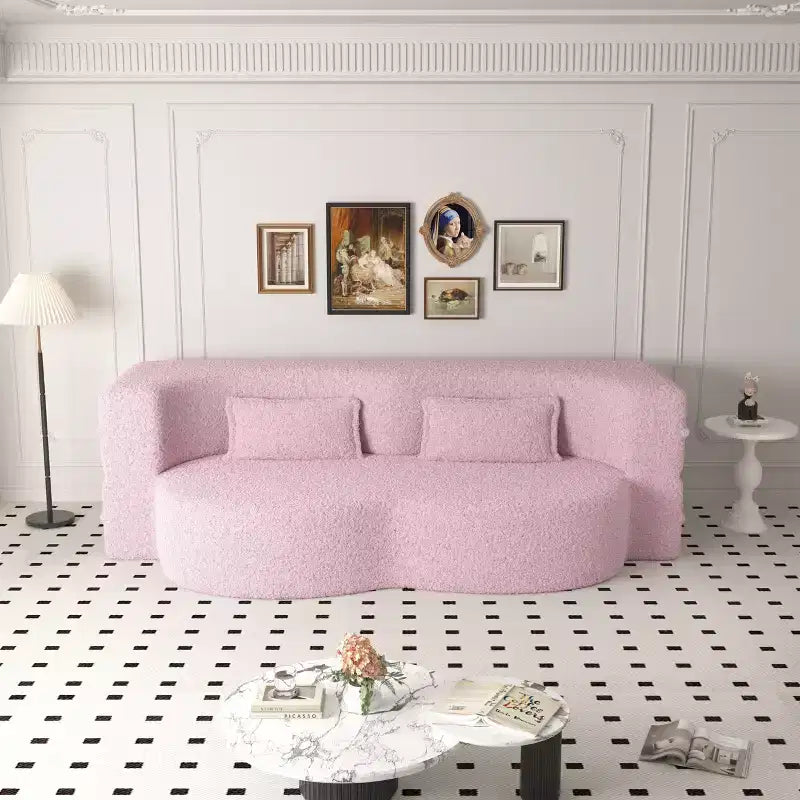 Canapé sectionnel convertible moderne Canapé de sol avec 2 oreillers Canapé rembourré en tissu Teddy Matelas pliant Aucun assemblage requis