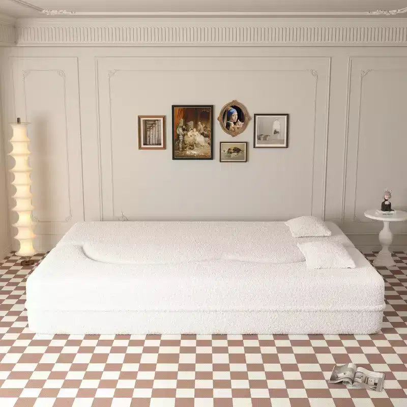 Canapé sectionnel convertible moderne Canapé de sol avec 2 oreillers Canapé rembourré en tissu Teddy Matelas pliant Aucun assemblage requis