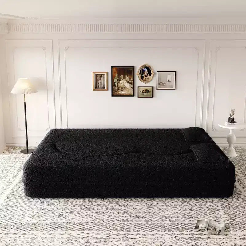 Canapé sectionnel convertible moderne Canapé de sol avec 2 oreillers Canapé rembourré en tissu Teddy Matelas pliant Aucun assemblage requis