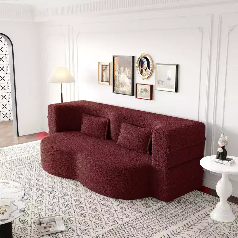 Canapé sectionnel convertible moderne Canapé de sol avec 2 oreillers Canapé rembourré en tissu Teddy Matelas pliant Aucun assemblage requis