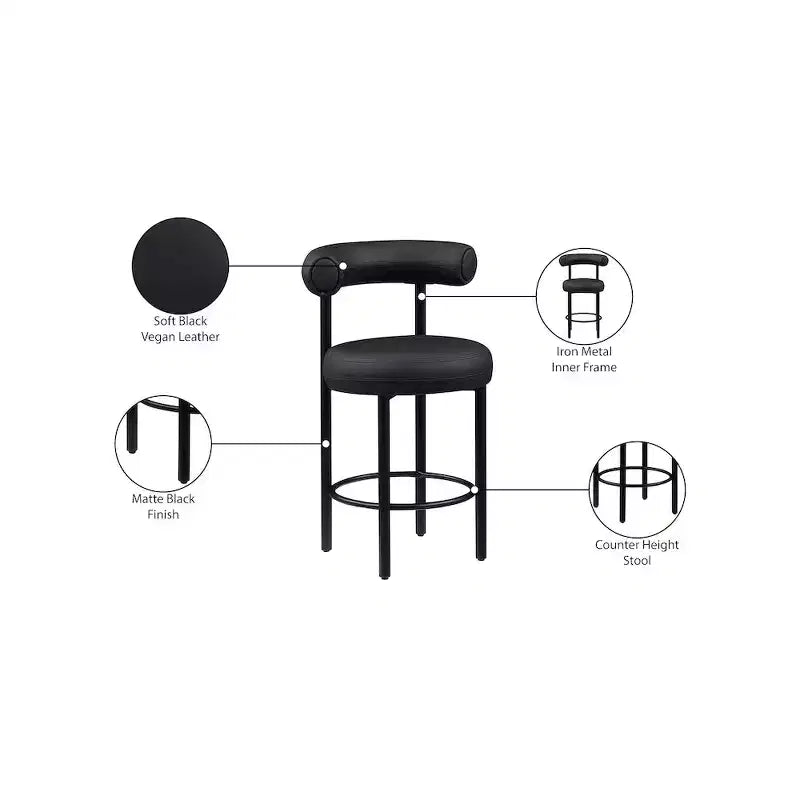 Tabouret de comptoir Bordeaux en cuir vegan noir