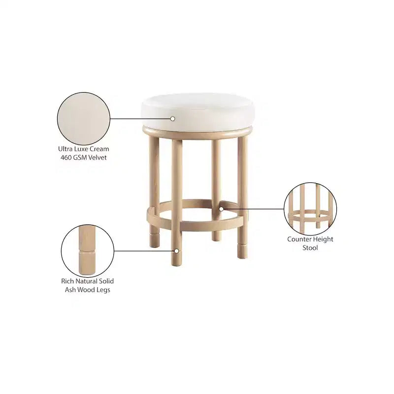 Tabouret de comptoir en velours crème