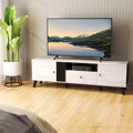 Meuble TV de style moderne du milieu du siècle pour téléviseurs de 80 pouces avec étagère ouverte et 2 armoires latérales