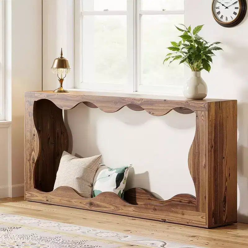 63 Table Console Ondulée Festonnée, Table d'Entrée Rétro Ferme à 2 Niveaux pour la Maison
