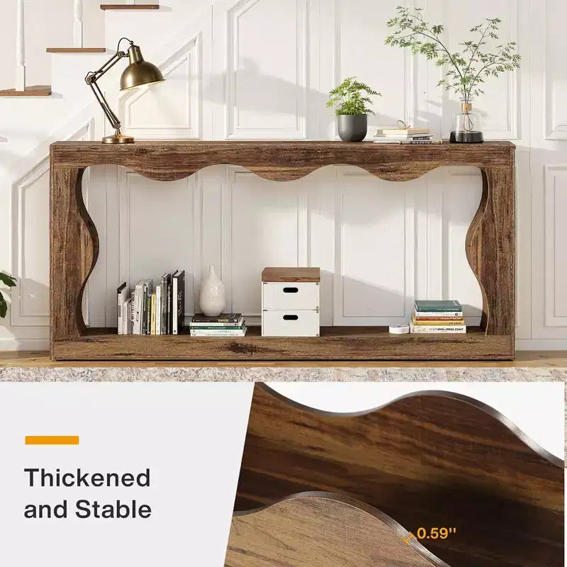 63 Table Console Ondulée Festonnée, Table d'Entrée Rétro Ferme à 2 Niveaux pour la Maison