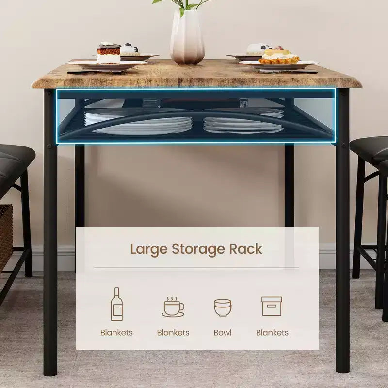 Table de salle à manger pour 4, avec banc rembourré et 2 tabourets carrés, avec étagères de rangement, mobilier de salle à manger pour petit espace