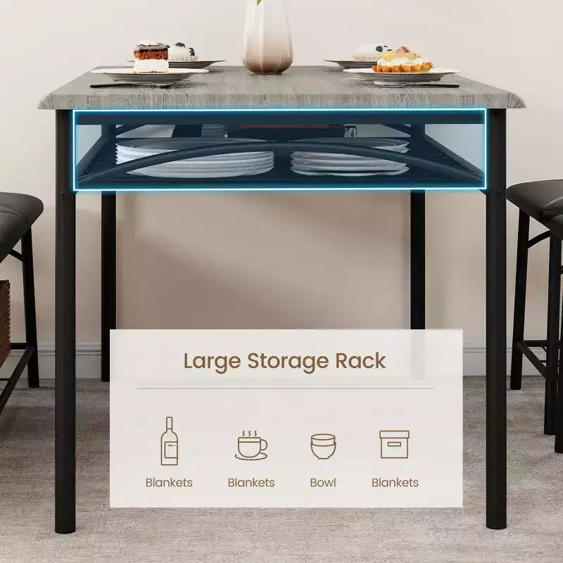 Table de salle à manger pour 4, avec banc rembourré et 2 tabourets carrés, avec étagères de rangement, mobilier de salle à manger pour petit espace