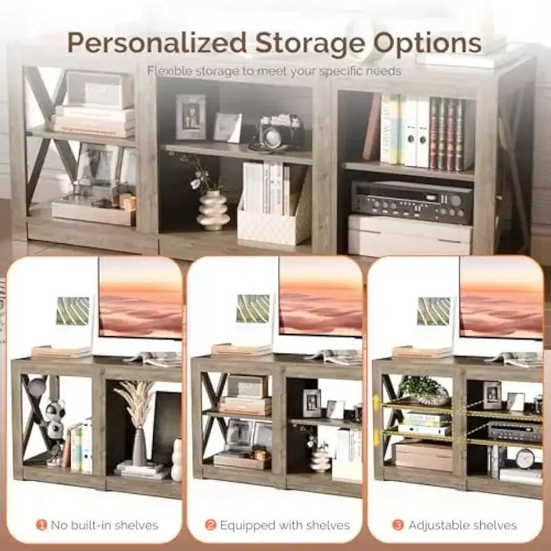 Meuble TV pour Téléviseur 70 Pouces, Meuble TV de Ferme avec Rangement, Chêne Gris