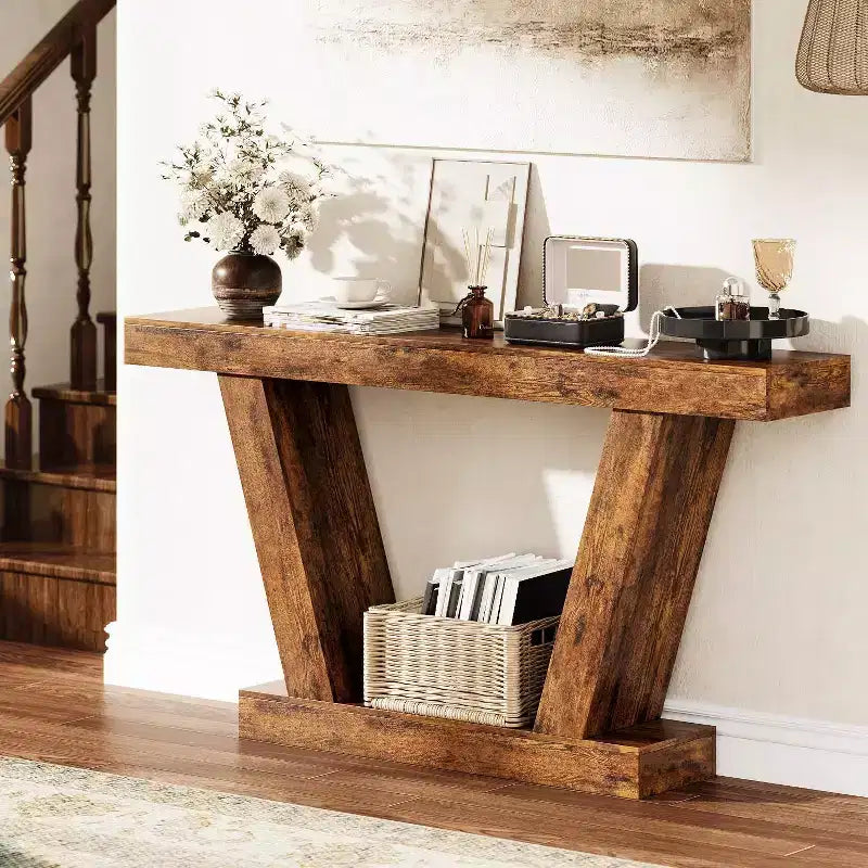 Console,table étroite de style rustique à double niveau,extra longue,table d'entrée pour couloirs,halls d'entrée et salons