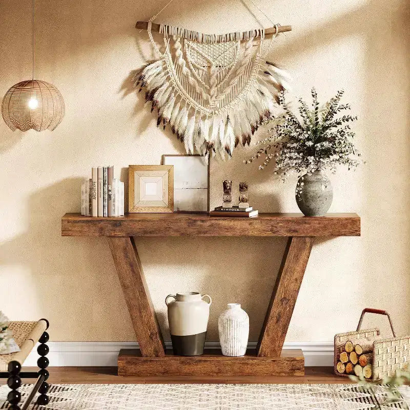 Console,table étroite de style rustique à double niveau,extra longue,table d'entrée pour couloirs,halls d'entrée et salons
