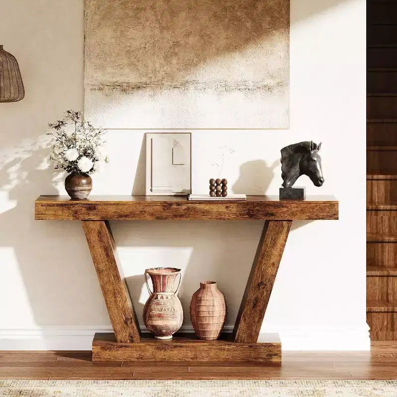 Console,table étroite de style rustique à double niveau,extra longue,table d'entrée pour couloirs,halls d'entrée et salons