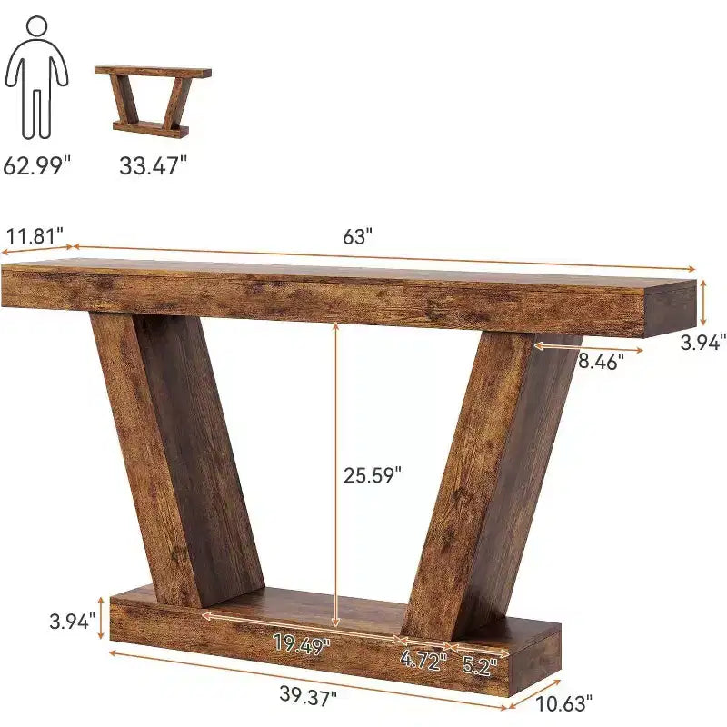 Console,table étroite de style rustique à double niveau,extra longue,table d'entrée pour couloirs,halls d'entrée et salons