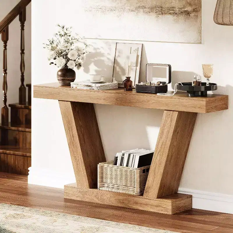 Console,table étroite de style rustique à double niveau,extra longue,table d'entrée pour couloirs,halls d'entrée et salons