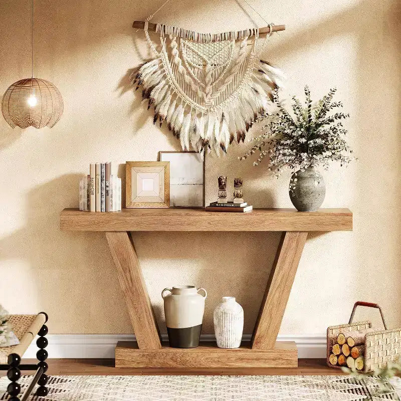 Console,table étroite de style rustique à double niveau,extra longue,table d'entrée pour couloirs,halls d'entrée et salons