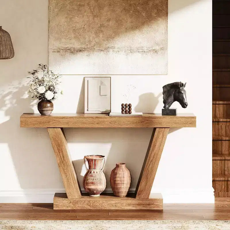 Console,table étroite de style rustique à double niveau,extra longue,table d'entrée pour couloirs,halls d'entrée et salons