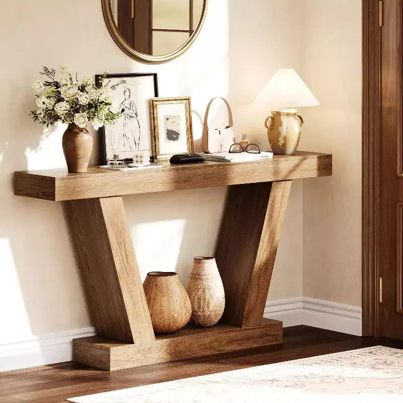 Console,table étroite de style rustique à double niveau,extra longue,table d'entrée pour couloirs,halls d'entrée et salons