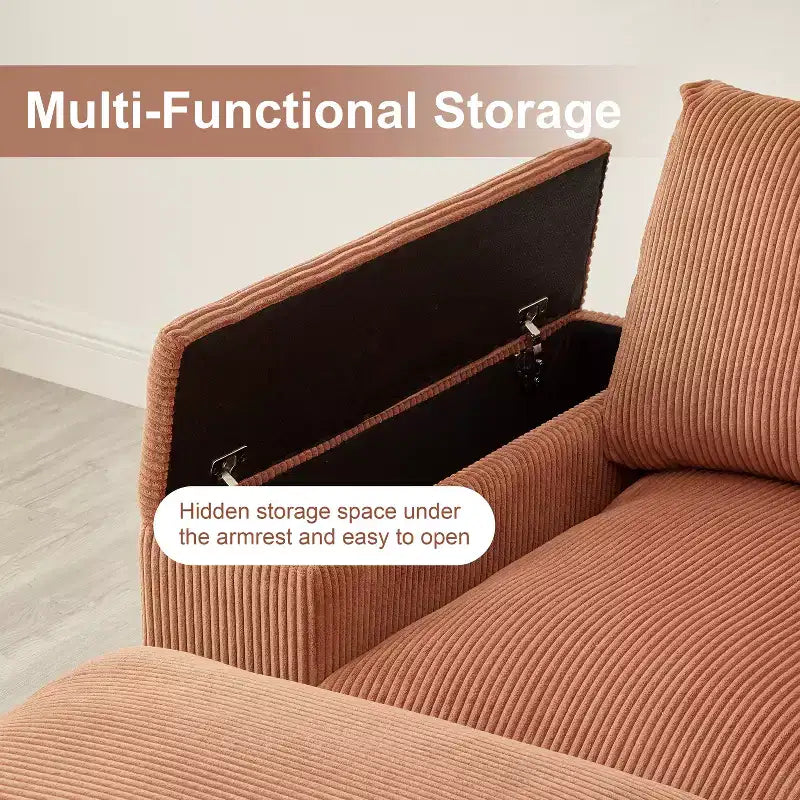 Canapé d'angle vert à assise profonde avec poufs pour 4 personnes