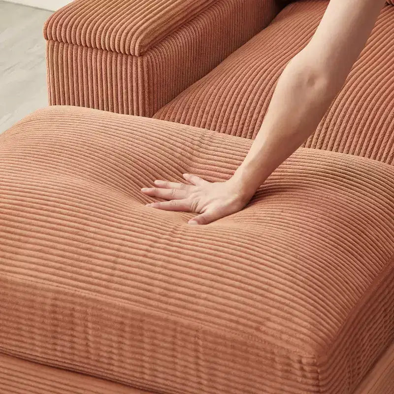 Canapé d'angle vert à assise profonde avec poufs pour 4 personnes