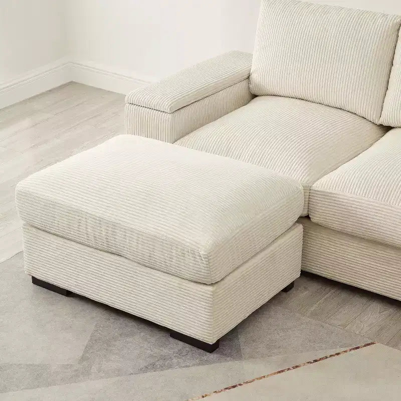 Canapé d'angle vert à assise profonde avec poufs pour 4 personnes