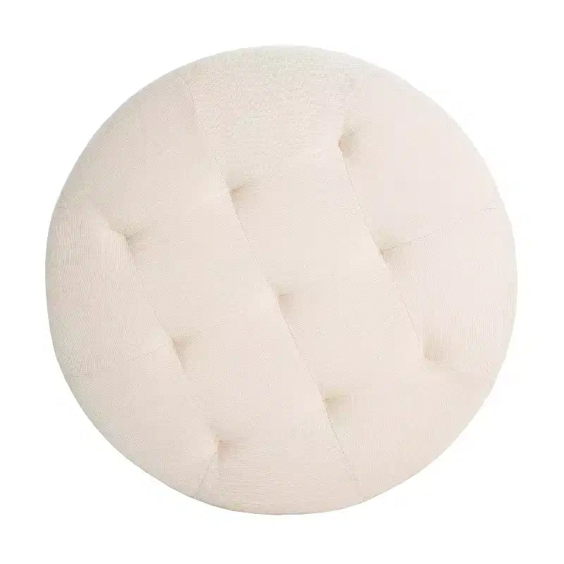 Pouf rond capitonné, repose-pieds rembourré en PU/lin avec pieds en bois de bouleau