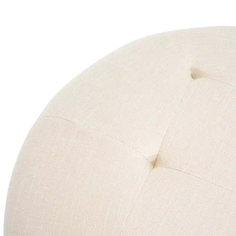 Pouf rond capitonné, repose-pieds rembourré en PU/lin avec pieds en bois de bouleau