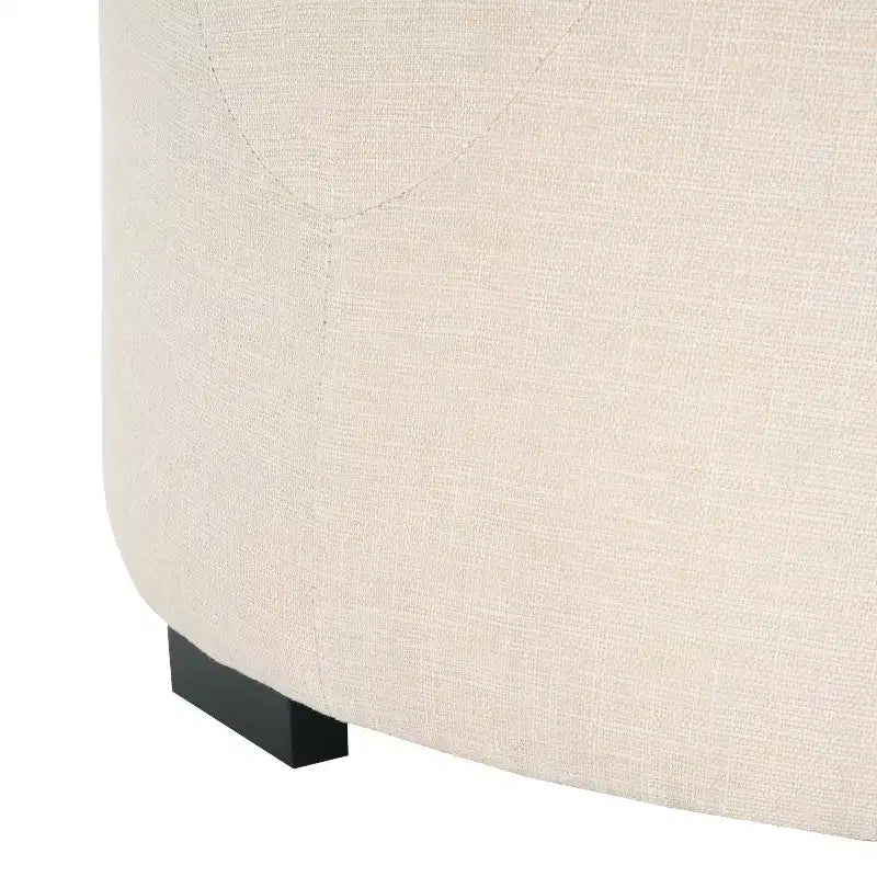 Pouf rond capitonné, repose-pieds rembourré en PU/lin avec pieds en bois de bouleau