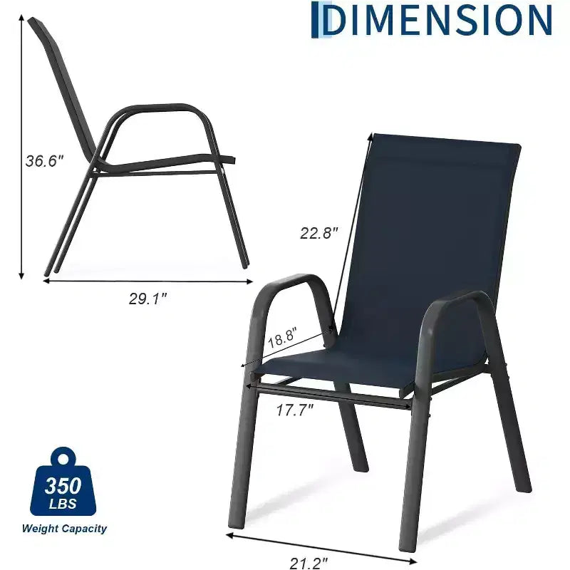 Chaises de salle à manger empilables à dossier haut pour patio, cadre en métal durable, résistant aux intempéries, pour jardin, terrasse, cour arrière