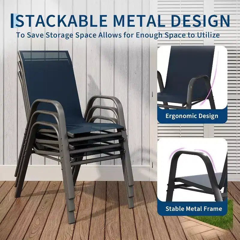 Chaises de salle à manger empilables à dossier haut pour patio, cadre en métal durable, résistant aux intempéries, pour jardin, terrasse, cour arrière