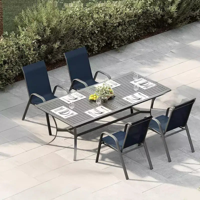Chaises de salle à manger empilables à dossier haut pour patio, cadre en métal durable, résistant aux intempéries, pour jardin, terrasse, cour arrière