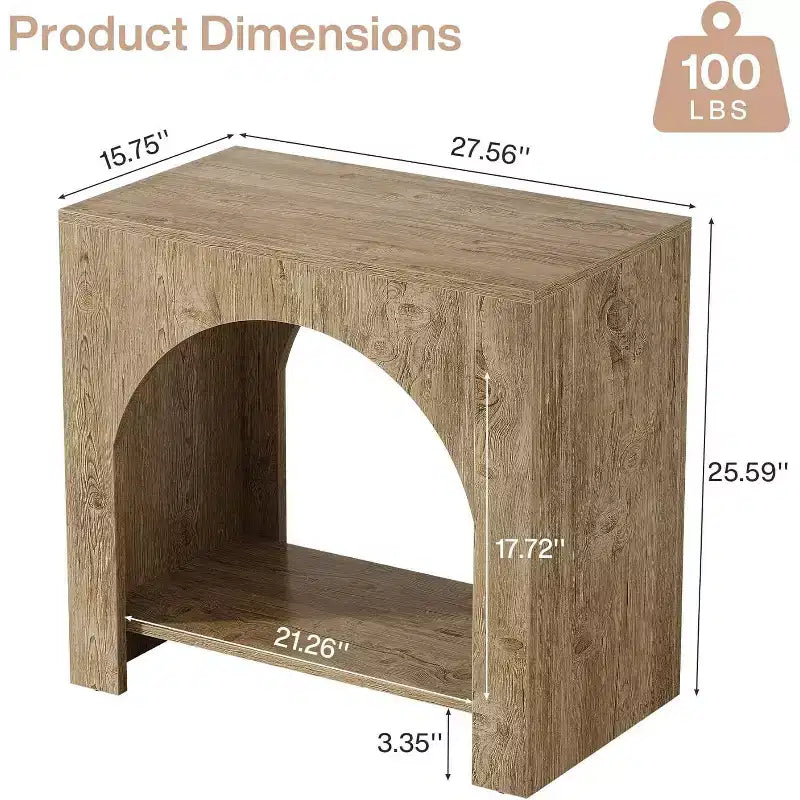 Table d'appoint de ferme : Piédestal en bois robuste et grand, rangement, pour salon/chambre, meuble d'appoint, chêne clair.