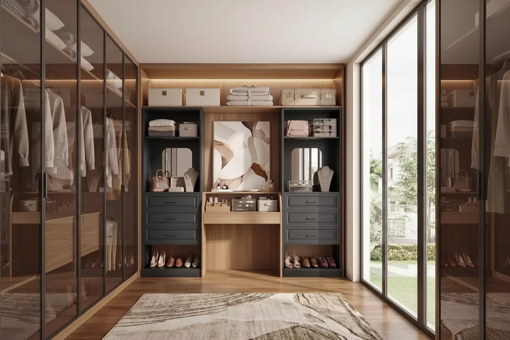 Système de rangement avec 3 tiroirs, organisateur de garde-robe robuste avec miroir